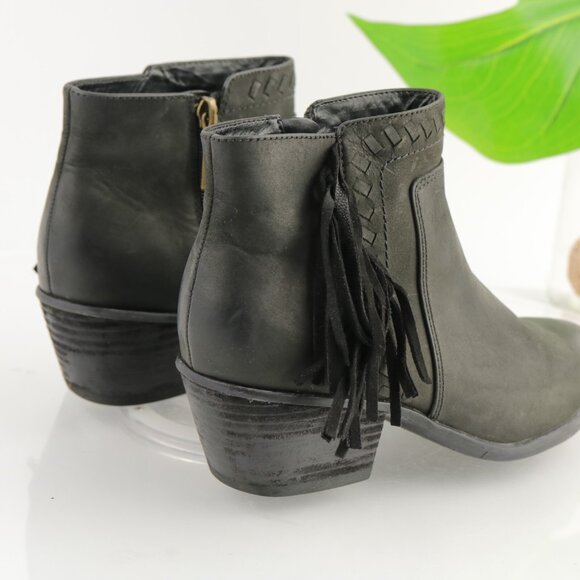 Clarks Womens Gelata Flora Boot Size 6.5 Black Leather Fringe Block Heel Bootie - Picture 3 of 11